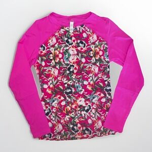 Maaji Women's Pink Floral Long Sleeve Rash Guard Dive Swim Top Size Medium NEW